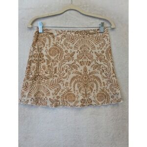 See You Monday Women's Size M Tan Brown Mini Skirt Mesh Damask Lettuce Edge NWT